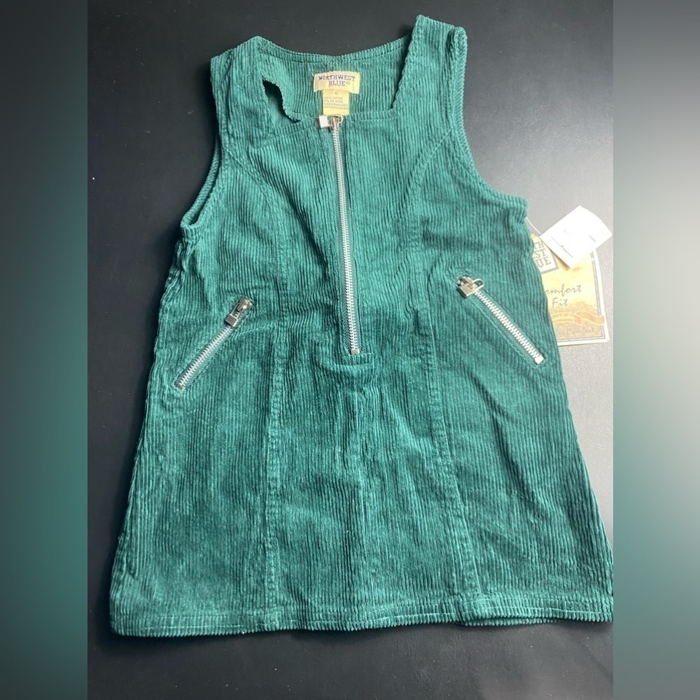 Vintage Northwest Blue corduroy teal size 5 girls romper dress